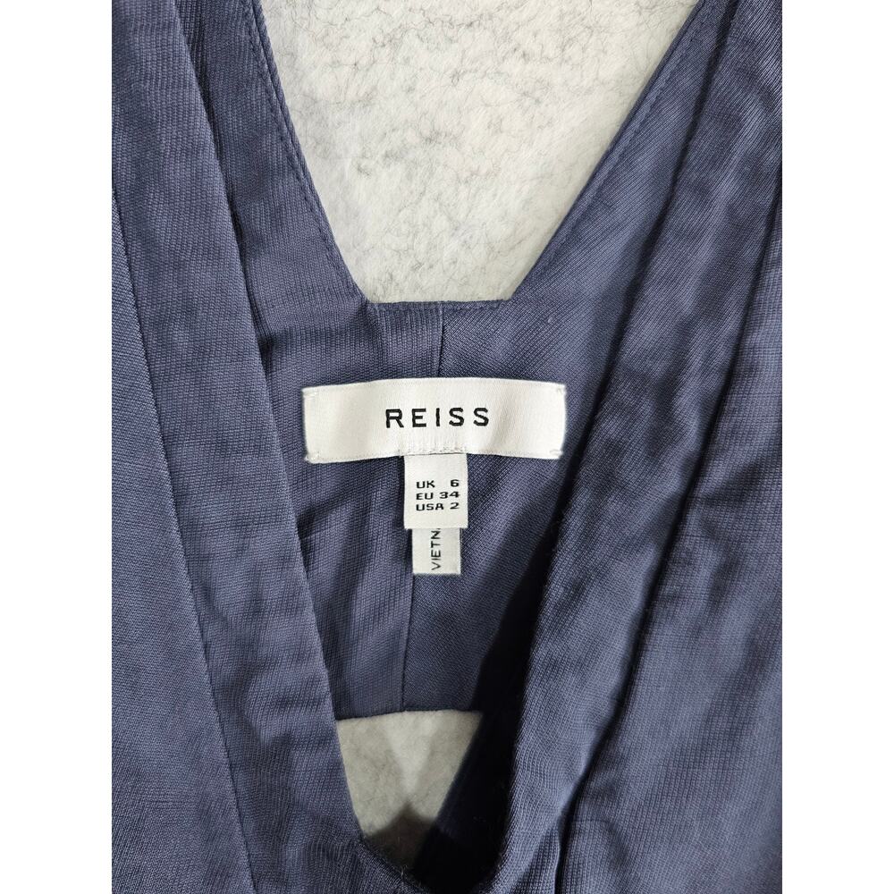 Reiss Emi Linen Blend V Neck Top, Ladder Cut Out Bars, Blue, Sz 2 - Picture 6 of 11